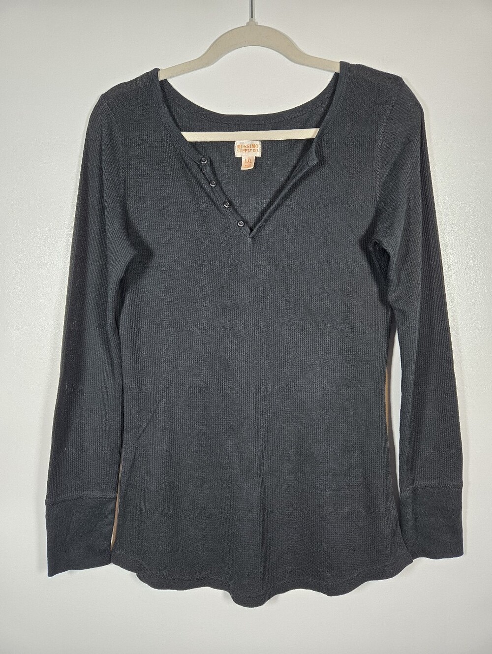 Mossimo Y2K Black Long Sleeve Waffle Knit Thermal Henley Shirt XL Bella Swan